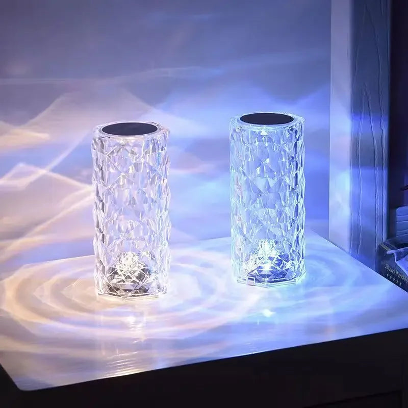 LED Rose Lamp Crystal Table Lamp 3/16 Colors Touch/Remote Diamond Romantic Christmas USB Party Night Light Projector Light