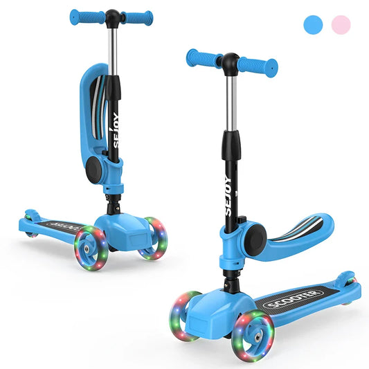 Kick Scooter for Kids with 3-Wheeled LED Lights,Adjustable Lean-to-Steer Handlebar,Foldable Seat,Sit or Stand Ride,for 3-8 Years