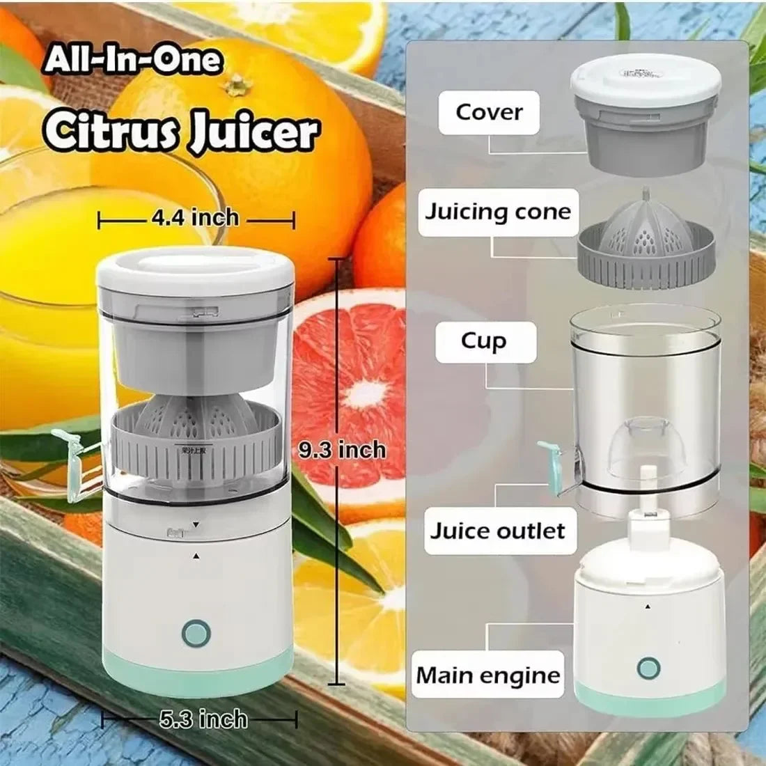 Fully Automatic Fruit Juicer Extractor Portable Juice Machine with Residue Separation Bidirectional Spiral for Home Use