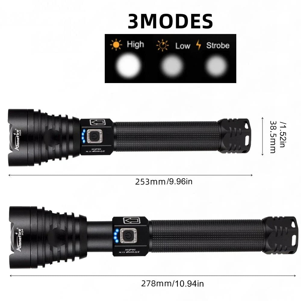 5000Lumen P90 LED Zoom Powerful Flashlight USB Rechargeable High Power Outdoor Patrol Camping Hunting Hiking Strong light Torch
