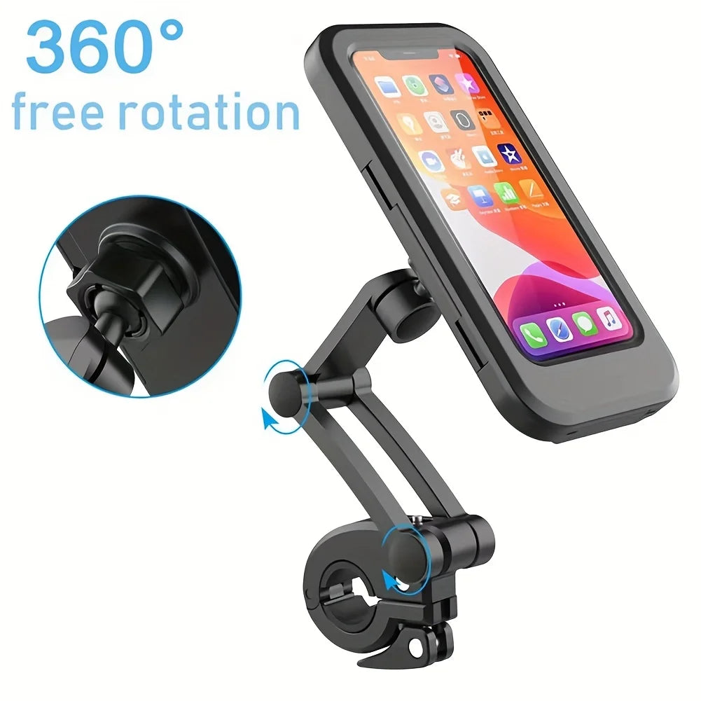 Waterproof Bike Phone Mount - Touch-Screen Phone Holder, 360° Rotatable, ABS Material, Compatibility for 4.7-6.8" Smartphones